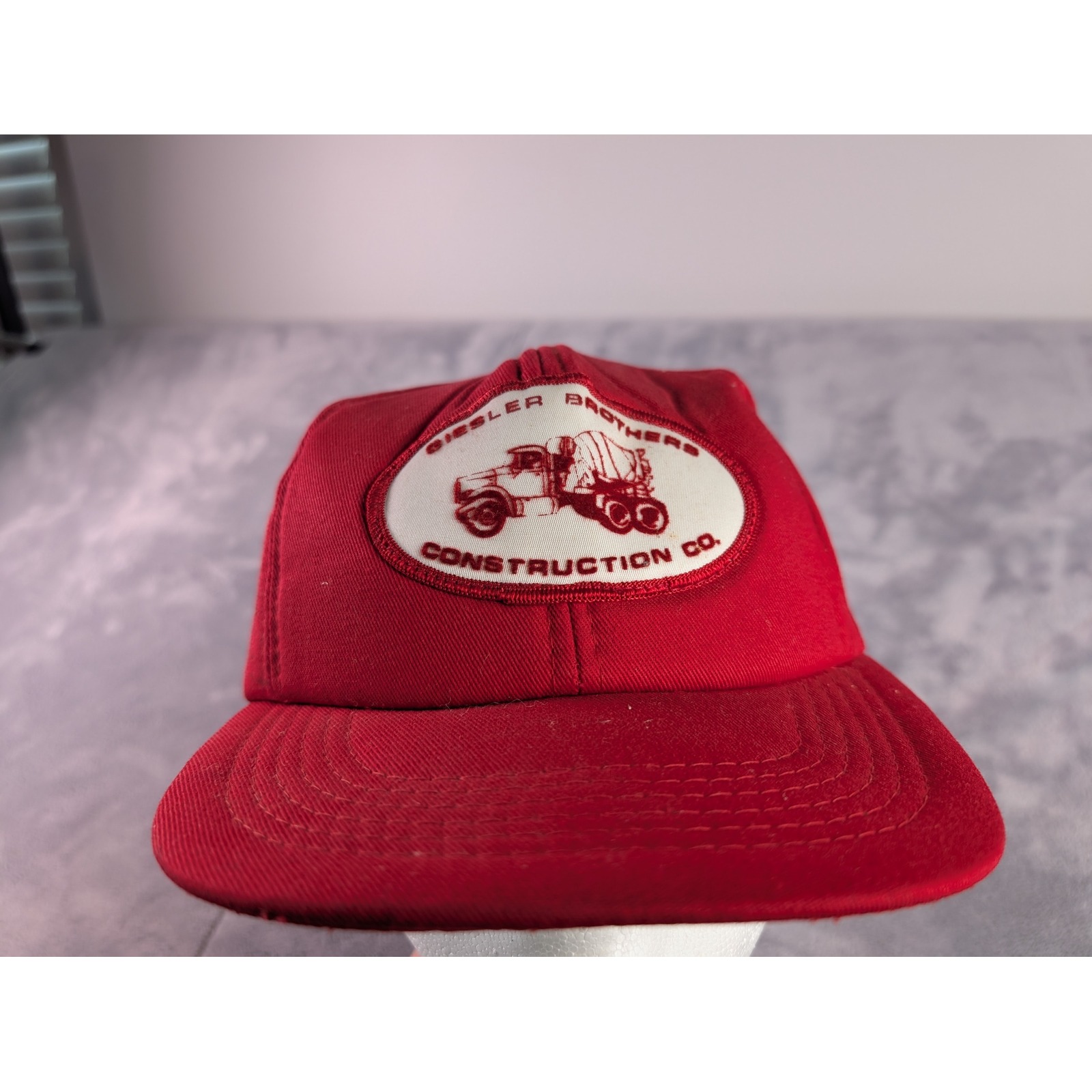 Vintage Yupoong Red Snapback Hat Giesler Brothers Construction Co Trucker Cap